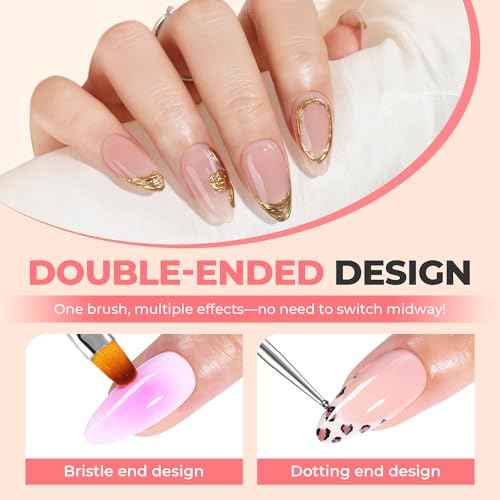 UNA GELLA Nail Art Brushes Set 6PCS Pink Color Double-ended Nail Design Dotting Tools Nail Art Gel Polish Brushes for Gel Polish Lines, Nail Drawing Pen DIY Nail Art Supplies