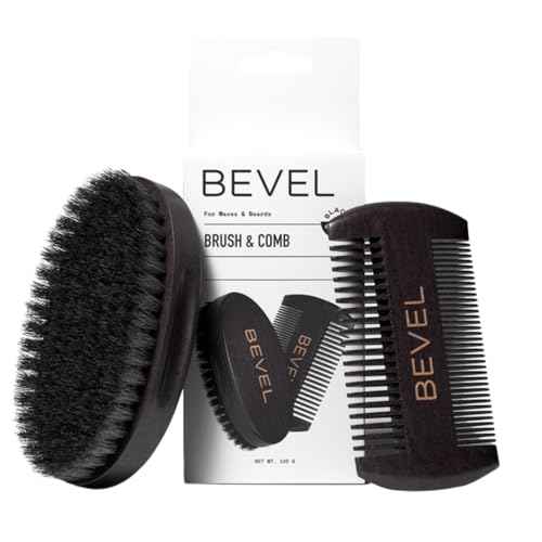 Bevel Beard Brush and Comb Set for Men ? Natural Boar Bristle Brush & Pearwood Comb with Travel Pouch ? Beard Grooming Kit for Shaping, Soften & Detangling Mustaches