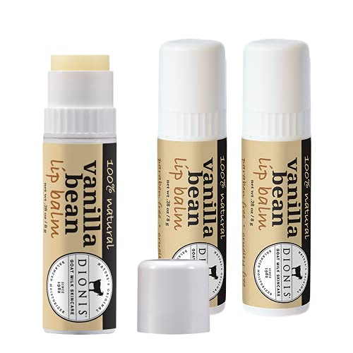 Dionis - Goat Milk Skincare Vanilla Bean Scented Lip Balm (0.28 oz) - Set of 3 - Made in the USA - Cruelty-free and Paraben-free