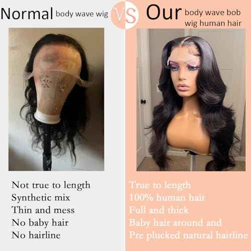 Bob Wig Human Hair 13x4 Body Wave Lace Front Wigs Human Hair 200% Density Human Hair Wigs for Black Women with Baby Hair (18 Inch, Natural Black)