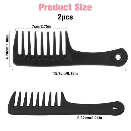 Wide Tooth Comb 2 Pack - Portable Travel Detangling Comb for Curly, Long & Wet Hair