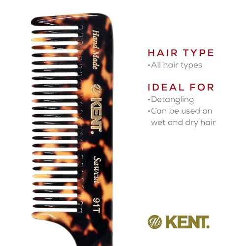 Kent 91T TY Detangler Combs for Women Wide Tooth Hair Comb for Curly and Wavy Hair, Wide Tooth Combs and Wet Hair Comb, Large Handle Shower Comb for Effective Detangling