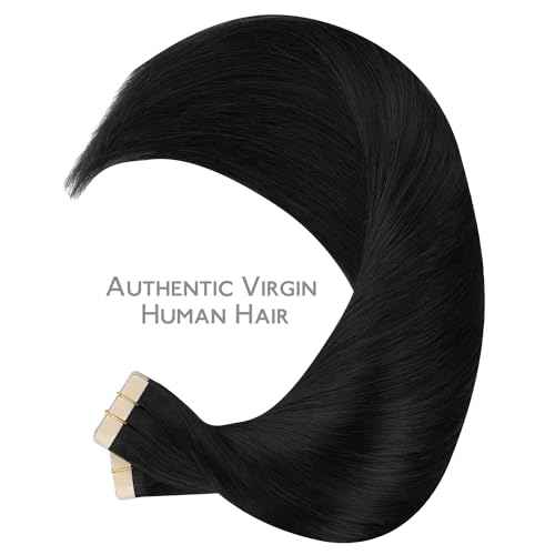 WENNALIFE Tape in Hair Extensions Human Hair, 40pcs 100g 20 inch Jet Black Hair Extensions Real Human Hair Straight Tape in Extensions Invisible Human Hair Extensions Reusable Real Hair Extensions