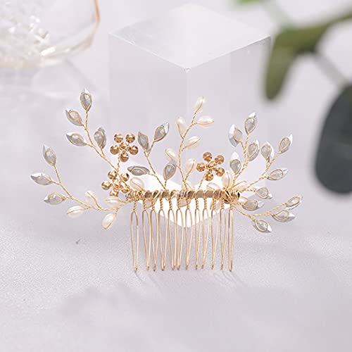 Bmirth Wedding Hair Combs Silver Bridal Hair pieces Flower Bridal Hair Comb Crystal Pearl Hair Accessory for Women and Girls (D)