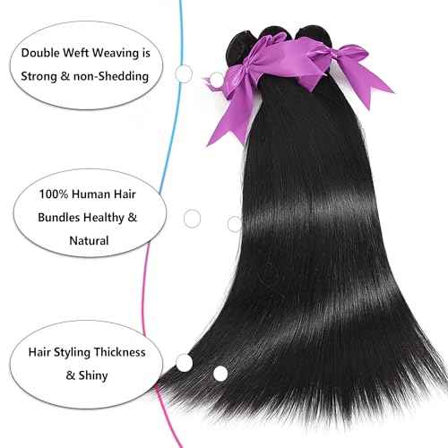 12A Human Hair Bundles 22 24 26 Inch Straight Bundles Human Hair 100% Unprocessed Brazilian Virgin Weave 3 Bundles Deals Thick & Tangle Free¡¦