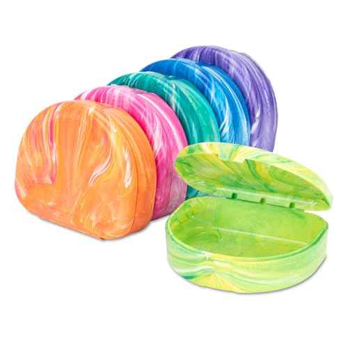 Practicon Brights Marble Retainer Cases, Clear Aligner Case, Dental Orthodontic Retainer Boxes, Mouth Guard Holder, 6 Pack