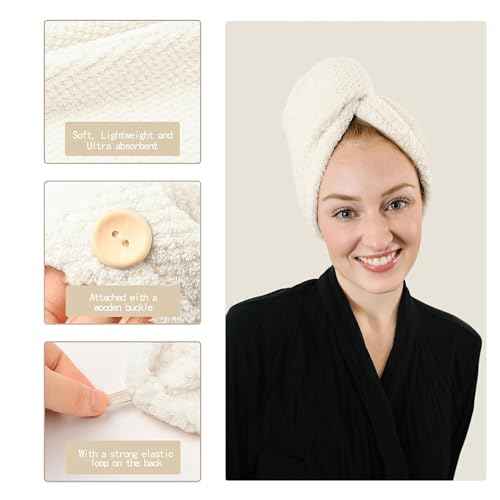 Extra Large 4 Pack Microfiber Hair Towel Wrap for Women Super Absorbent & Quick Dry Hair Drying Towels with Button, Hair Turbans for Curly Hair Long & Short Hair - Anti-Frizz Coral Pink