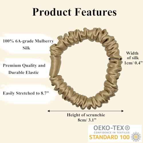 6 Pcs Set 100% Pure Mulberry Silk Scrunchies Hair Ties with 6 Chic Colors Everyday Skinny Scrunchies Silk Ponytail Holders Hair Care No Damage (Champagne)