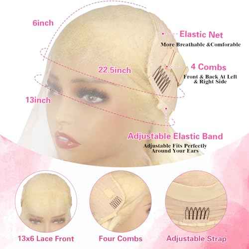 BZN 613 13x6 Lace Front Wig Human Hair 28 Inch Body Wave Blonde Wig Human Hair Pre Plucked 613 HD Lace Frontal Wig with Baby Hair 200 Density