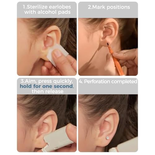 Ear Piercing Kit, Disposable Ear Piercing Gun Kit, 316L Surgical Stainless Steel 4mm Prong Set Cubic Zirconia Stud, At Home Self Ear Piercer Kit with Birthstone Earrings Stud (Amethyst)