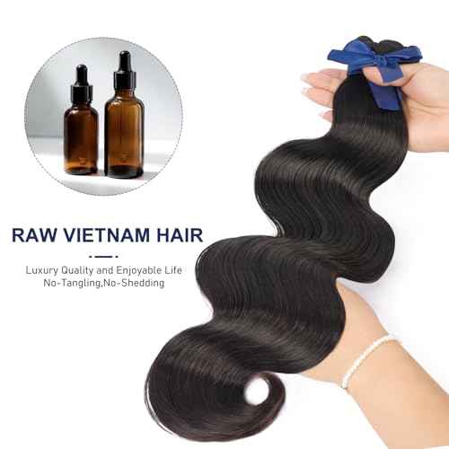 Raw Bundles Human Hair Body Wave, Bleachable & Dyeable, No Shedding, No Tangles, 15A Raw Vietnamese Hair Bundles, 12 Inch, 3X Longer Lifespan