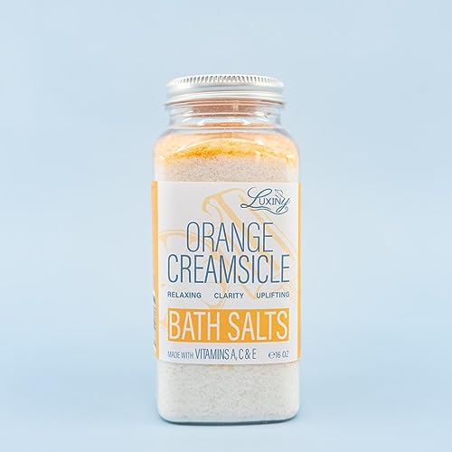 Bath Salts for Women, Relaxing Sea Salt Bath Soak with Moisturizing Almond Oil, and Fragrance Oils Made in The USA by Luxiny, 16 oz. (Orange Creamsicle)