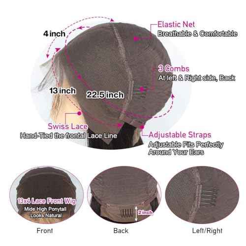 BLISSHAIR Yaki Kinky Straight Wigs Human Hair 13x4 Lace Frontal Wig Bob Wigs Human Hair Pre Plucked Density 100% Unprocessed Brazilian Hair Glueless Wigs for Women Natural Color (16Inch)