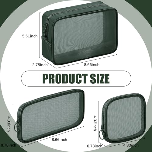 Weewooday 4 Pcs Mesh Makeup Bag Mesh Cosmetic Bag Travel Toiletry Pouch with Zipper Mini Makeup Cosmetic Purse for Daily Accessory(Small, Large, Medium,Olive Green)