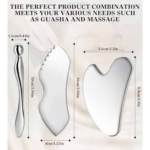 Gua Sha Facial Tools, 3 in 1 Stainless Steel Metal Guasha & Eye Cream Applicator Facial Sculpting Tool Set Eye Massager Lymphatic Drainage for Face Neck (Gift Box Set)(Boxed 2, Count, 3)