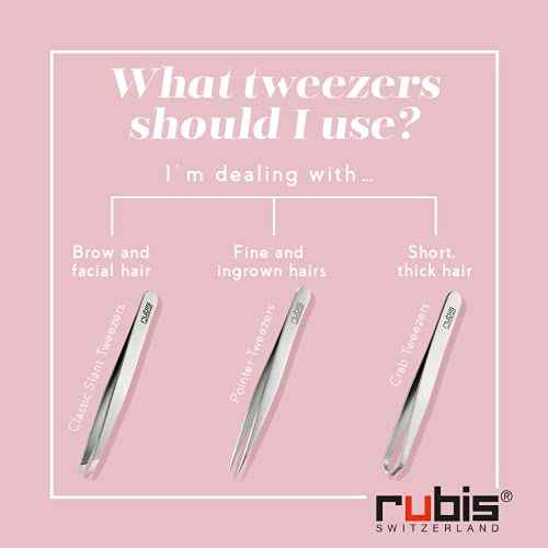 Rubis Classic Stainless Steel Slanted Tweezers for Precise Eyebrows and Hair Removal, 1K104, Made in Switzerland, Black