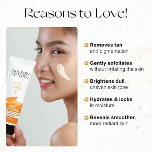 Nourish Mantra Glow Face Scrub | For Tan Removal, Gentle Exfoliation & Improved Skin Tone | Infused with Walnut Shell Powder, Alpha Arbutin, Hyaluronic Acid | All Skin Types | For Men & Women 100 ml