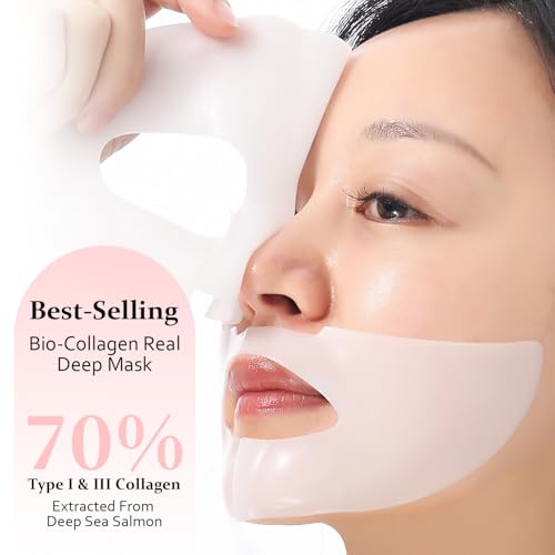 Bio Collagen Real Deep Mask, Bio-Collagen Face Masks - Deep Hydrating Overnight Face Mask, Korean Skincare, 4 PCS Facial Treatments & Masks for Women - Firming & Moisturizing