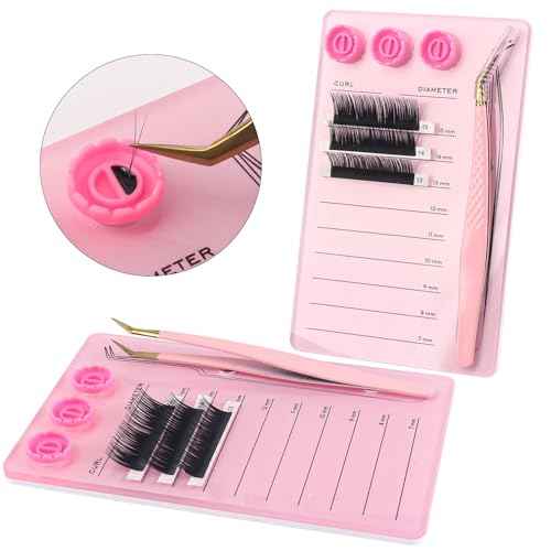 Acrylic Eyelash Extension Pallet Kits, Grafting False Eyelash Organizer Extension Pad Lash Tray,Magnetic Tweezer Holder - Durable Eyelash Extension Storage Organizer (Pink sets)