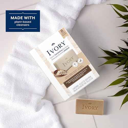 Ivory Exfoliating Bath Bar Soap, Designed for Whole Family with Plant-Based Cleansers, Made Without Heavy Perfumes, Parabens or Phthalates, Warm Vanilla + Oat Milk Scent, 3.17 oz (8 Count)