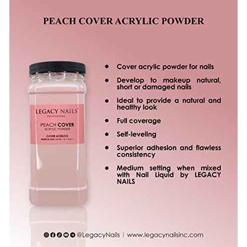 Legacy Nails Professional Cover Acrylic Powder - 1 Lb - Ideal For French Nail Art & Natural Look (COVER PEACH)