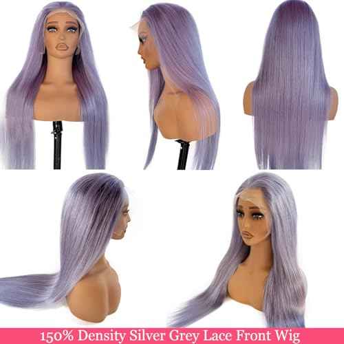 Purple Lace Front Wigs Human Hair 24 Inch 150% Density 13x6 HD Lilac Lace Front Virgin Hair Pre Plucked with Baby Hair Wear and Go Light Purple Bleached Knots Transparent Lace Wigs for Women