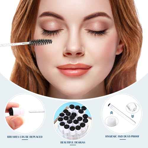 Patelai 80 Pieces Disposable Mascara Brushes Tubes Set, 40 Pcs Empty Mascara Wand Tube with 40 Pcs Eyelash Brush Makeup Tool for Eyelash Extension (Black Sequins Style)