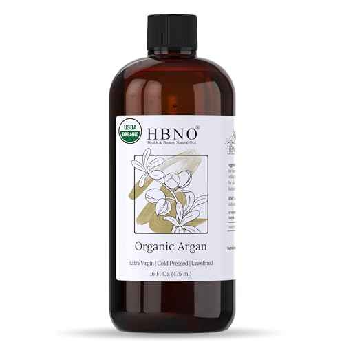 HBNO Organic Argan Oil - Huge 16 oz (475 ml) Value Size - Natural Argan Oils, Cold Pressed - Perfect Carrier Oil for Massage, Aromatherapy, DIY, Soap Making, Face, Body, Lips, Hair, Nails
