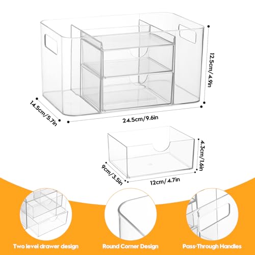 Acrylic Makeup Organizer for Countertop ? 2 Drawers & 3 Compartments, Clear Storage Bin. Multi-use for Skincare, Cosmetics, Jewelry & Small Accessories, fits Vanity, Bathroom, Office, Craft
