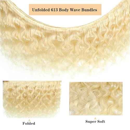 YISEA 613 Body Wave Brazilian Hair 12A Brazilian 613 Body Wave 4 Bundles (10 12 14 16) Unprocessed Human Raw Mink Hair Bundles Wet and Wavy Human Hair 613 Blonde