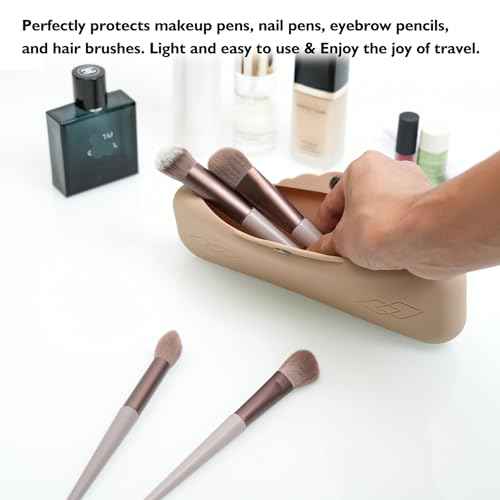 Silicone Makeup Brush Holder Bags: Cosmetic Case with Magnetic-Metal-Buttons for Travel, Makeup Pouch Case for Makeup Tools Storage