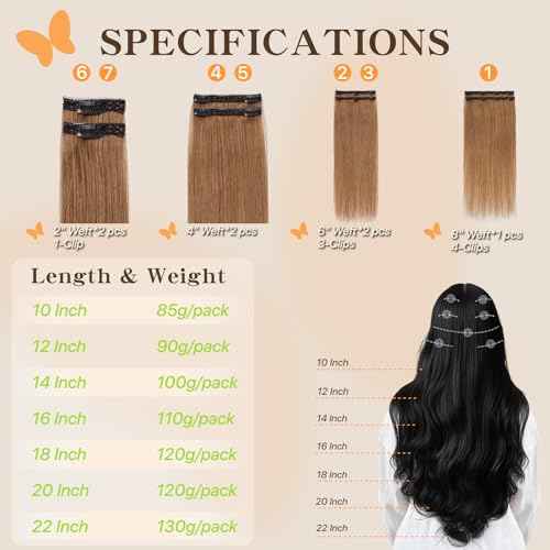 Clip in Hair Extensions Long Straight, 100% Real Human Hair,No Tangle & Smooth,120g, 20 Inch#06 Light Brown