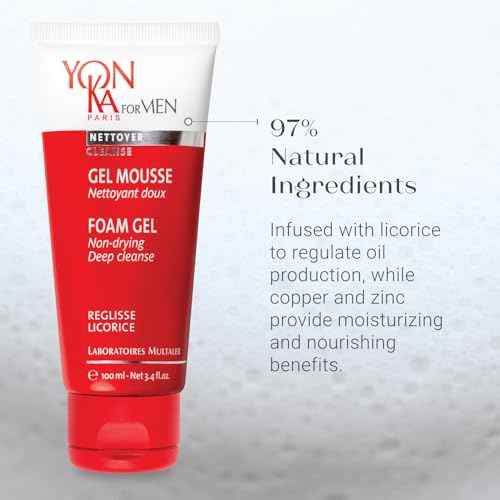 Yonka Mens Foam Gel Cleanser | Moisturizing Face Wash for Deep Clean | Remove Oil and Buildup with Liquorice for Daily Cleansing | 3.4 fl oz