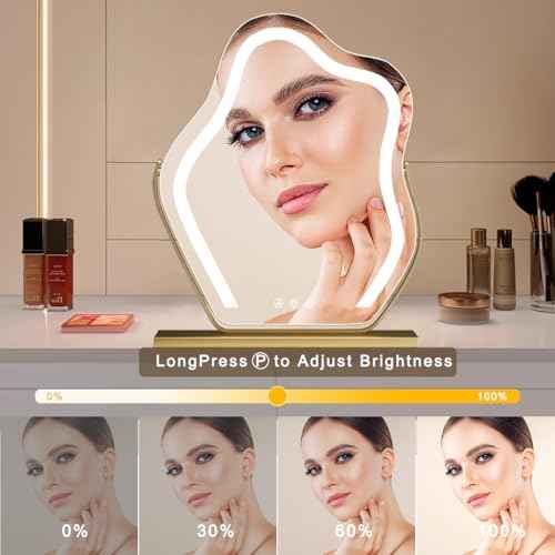 Cloud-Shaped Makeup Mirror with Lights,NO Assembly Required,Painted Gold/Black, 3 Color Modes, Touch Controls, 360¡Æ Rotation, 10X Magnifier (Painted Gold)