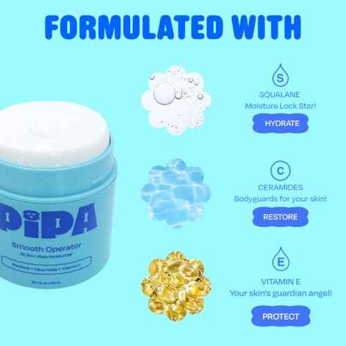 Pipa Skincare Smooth Operator Kids Face Moisturizer 1.7 oz | Clean, Non-Toxic, Hypoallergenic, Fragrance-Free Lotion | Multi-Vitamin Ceramides Cream | Gentle Daily Skin Care for Tweens Ages 8 to 13