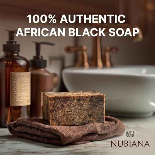 Nubiana African Black Soap Bar - 100% Pure Raw from Ghana - Natural Face & Body Cleanser with Shea Butter - Deep Cleansing for All Skin Types (8oz)