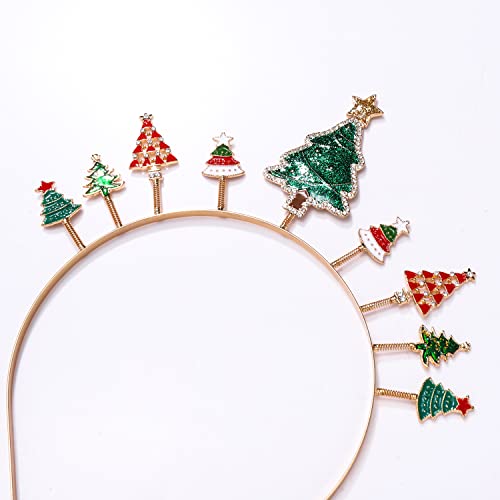 HEIDKRUEGER Christmas Headband for Women Christmas Tree Red & Green Xmas Bows Hairband Christmas Party Bopper Hair Hoop Accessories (Christmas Tree Headband)