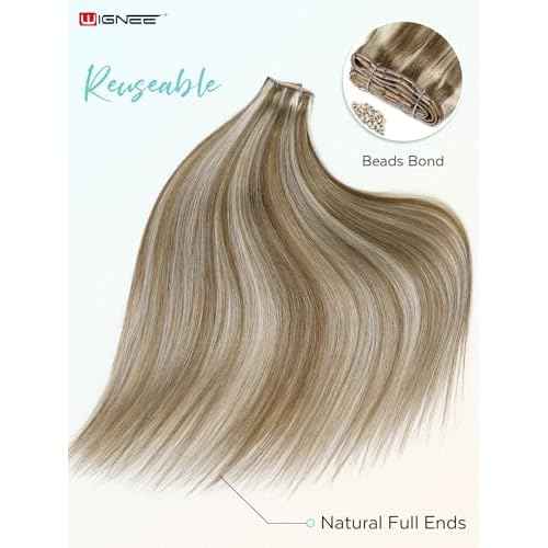 WIGNEE OVO 18 Inch Butterfly Invisible Human Hair Extensions, 1PC 50g Double Layer 13 Inch Wide Seamless Cuttable Blended Blonde with Micro Beads, Glueless Install for Thin Hair Volume