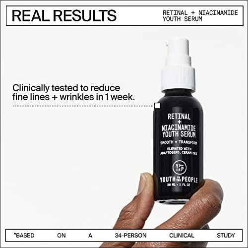 Youth To The People Retinal + Niacinamide Youth Face Serum - Retinal Night Serum for Textured + Blemished Skin, Reduces Fine Lines, Brightens Uneven Tone with Niacinamide, Fragrance-free - 1 fl oz