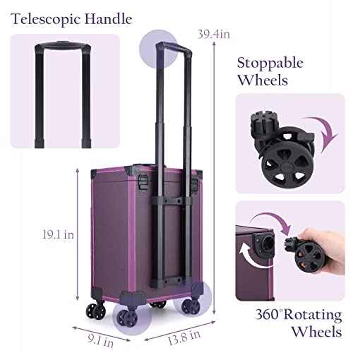 FRENESSA Rolling Nail Case Wheeled Manicure Storage Case Polish Organizer Professional Makeup Trolley for Studio or Travelling Nail Technician Artists Cosmetologist Stylist - Vegan Leather