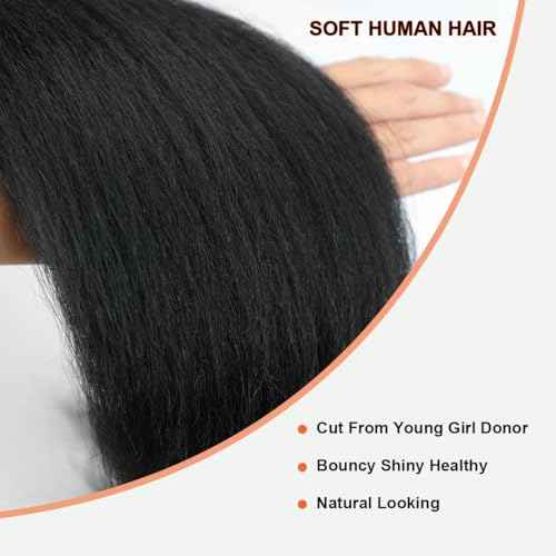 Yaki Straight Bundles Kinky Straight Human Hair 12A 100% Unprocessed Brazilian Virgin Hair for Black Women - Natural Black Hair Extension 14 16 18 Inch