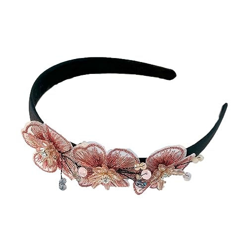 Colorful Flower Headband for Women Decorative Chunky Crystal Stone Bead Floral Party Elegant Jeweled Pretty Hairband Accessories (3-flowers)