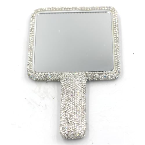 Bestbling Rhinestone Hand Mirror - Bling Mirror with Dazzling Rhinestones, Perfect for Makeup and Decoration - Ideal Gift for Women and Girls (Square Silver)