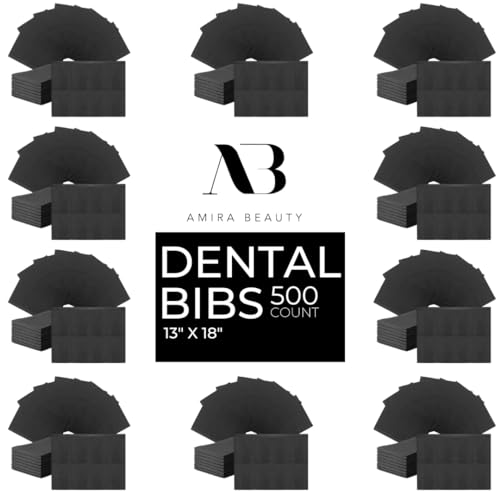 Amira Beauty Disposable Dental Bibs 13" X 18" 3 ply Waterproof Tattoo Bib Sheet for Piercing, Tattoo Table Station, Nail Techs, Dentists, Professionals (Black) (500 Pack)