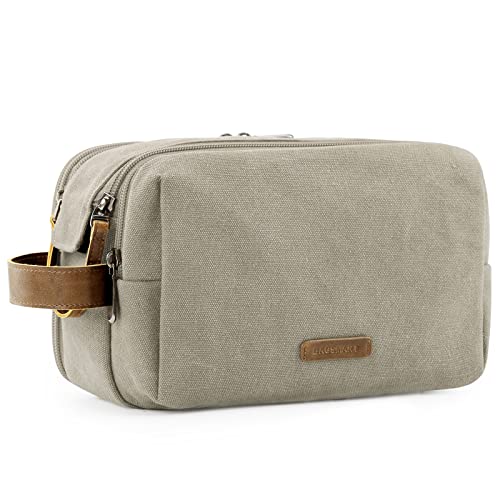 BAGSMART Toiletry Bag for Men, Canvas Travel Toiletry Organizer Dopp Kit Water-resistant Shaving Bag for Toiletries Accessories,Beige-Large