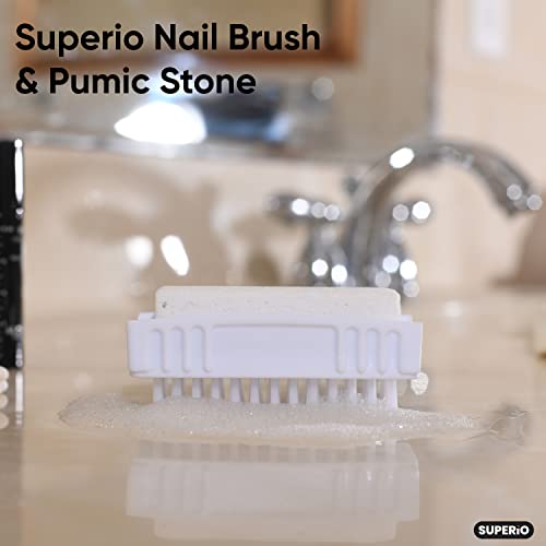 Superio Nail Brush with Pumice Stone Duel Side Shower Brush Bathroom Foot Scrubber exfoliate Dry Dead Skin Stiff Bristles Brush Removes Callus on Hand Heels Smooth Skin, (1)