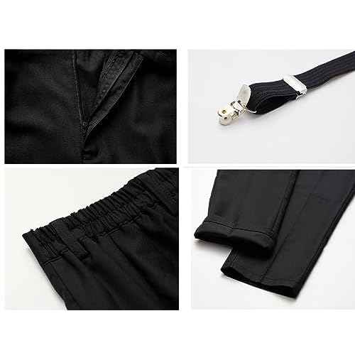 MAGE MALE Boys 3 Pieces Suit Colour Jacquard Slim Fit Jacket Pants Set for Wedding Prom Party Tuxedo with Kids Suspenders