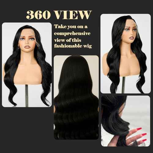 13x6 Lace Front Wig for Women, 30in Body Wave Synthetic Wig for Black Women with Elastic band, HD Lace Heat resistant Hair with Natural Density for Party Daliy, Trimmable, Natural Hairline Glueless