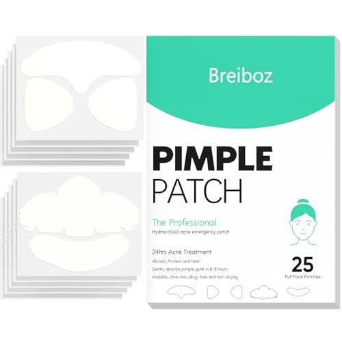 Full Face Pimple Patches(5 Pack),Big Hydrocolloid Acne Patches,Skin Care Zit Patches for Whole Face,Nose, Chin, Forehead & Cheeks w/Tea Tree Oil, Salicylic Acid & Cica Oil£¨5 Pack,25 Patches£©