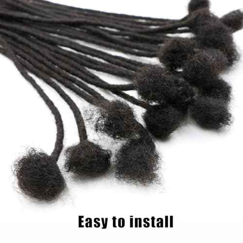 IXIMII 6 inch Human Hair Dreadlock Extensions 60 Strands 0.4cm Full Handmade Permanent Loc Extensions Soft Natural Black Dreads with Needle and Comb for Kids,Men,Women